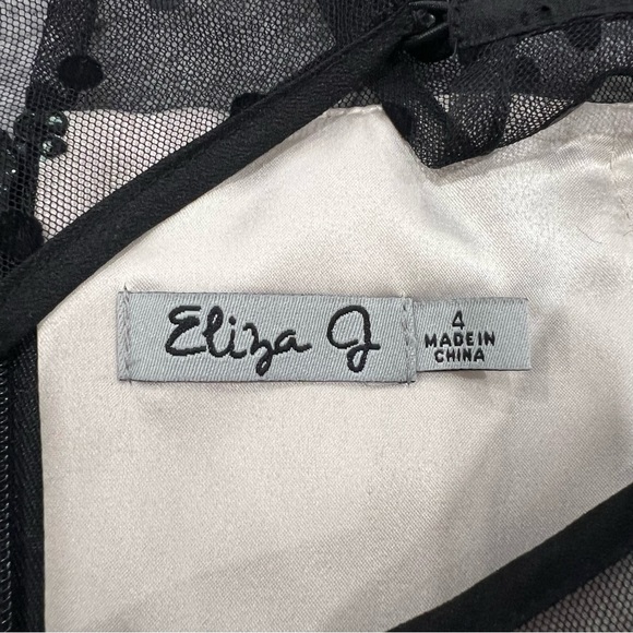 Eliza J Women’s Sz 4 Swiss Dot Floral Mesh Overlay Fit & Flare Dress Black - Picture 11 of 12